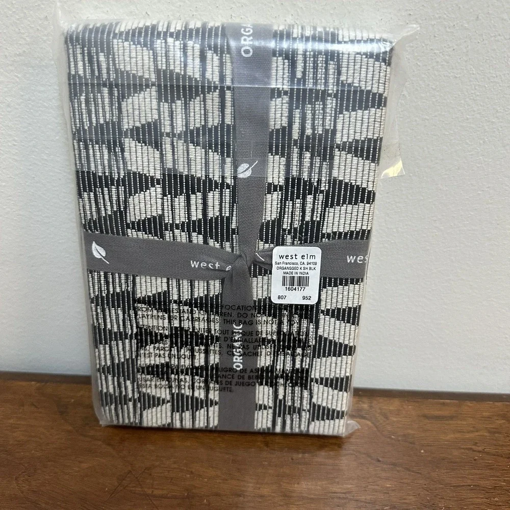 West Elm Organic Modern Geo Black White King Sham NEW